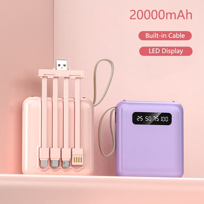 Mini Power Bank 20000 мАч с 4 кабелями, внешнее зарядное устройство для мобильного телефона для iPhone, Samsung, Huawei, Xiaomi, портативный Powerbank