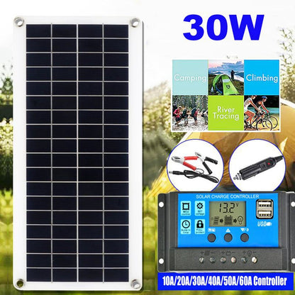 Гибкая солнечная панель 30 Вт, солнечные батареи для автомобиля, лодки, дома на крыше, фургона, кемпинга, солнечная батарея, модуль солнечного контроллера 10А