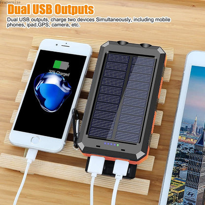 Banque d'énergie solaire Portable, Powerbank de charge puissant, chargeur de batterie externe, lumière forte LDE pour tous les Smartphones 20000