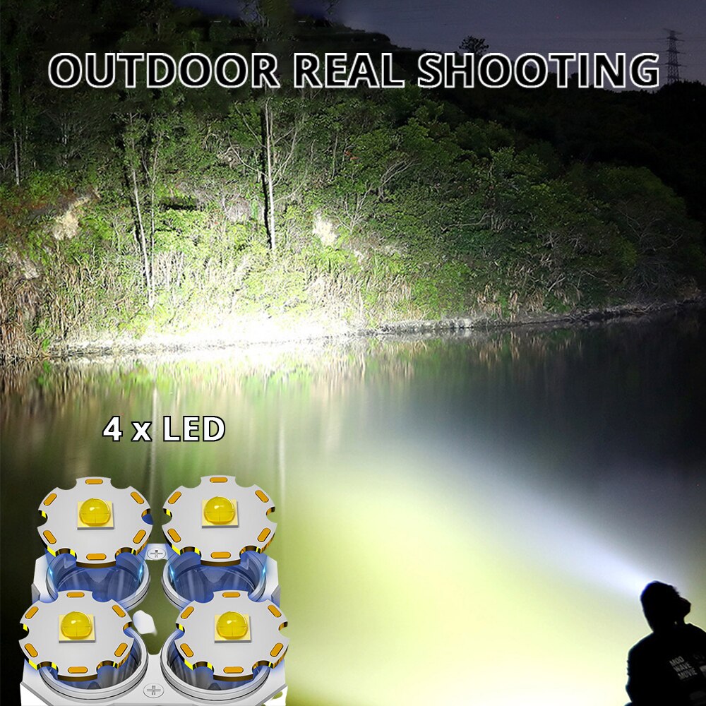 High Power LED Flashlights Camping Torch With 4 Lamp Beads And COB Side Light Rechargeable Portable Hand Lantern 4 Lighting Mode
