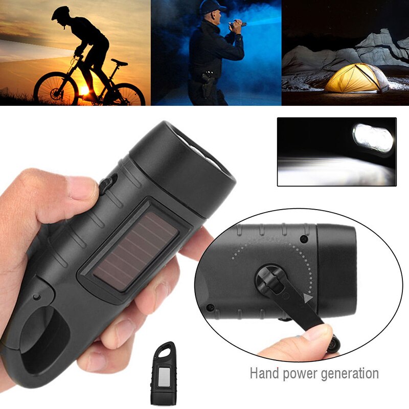 LED Flashlight Hand Crank Charging Solar Powered Rechargeable Survival Gear