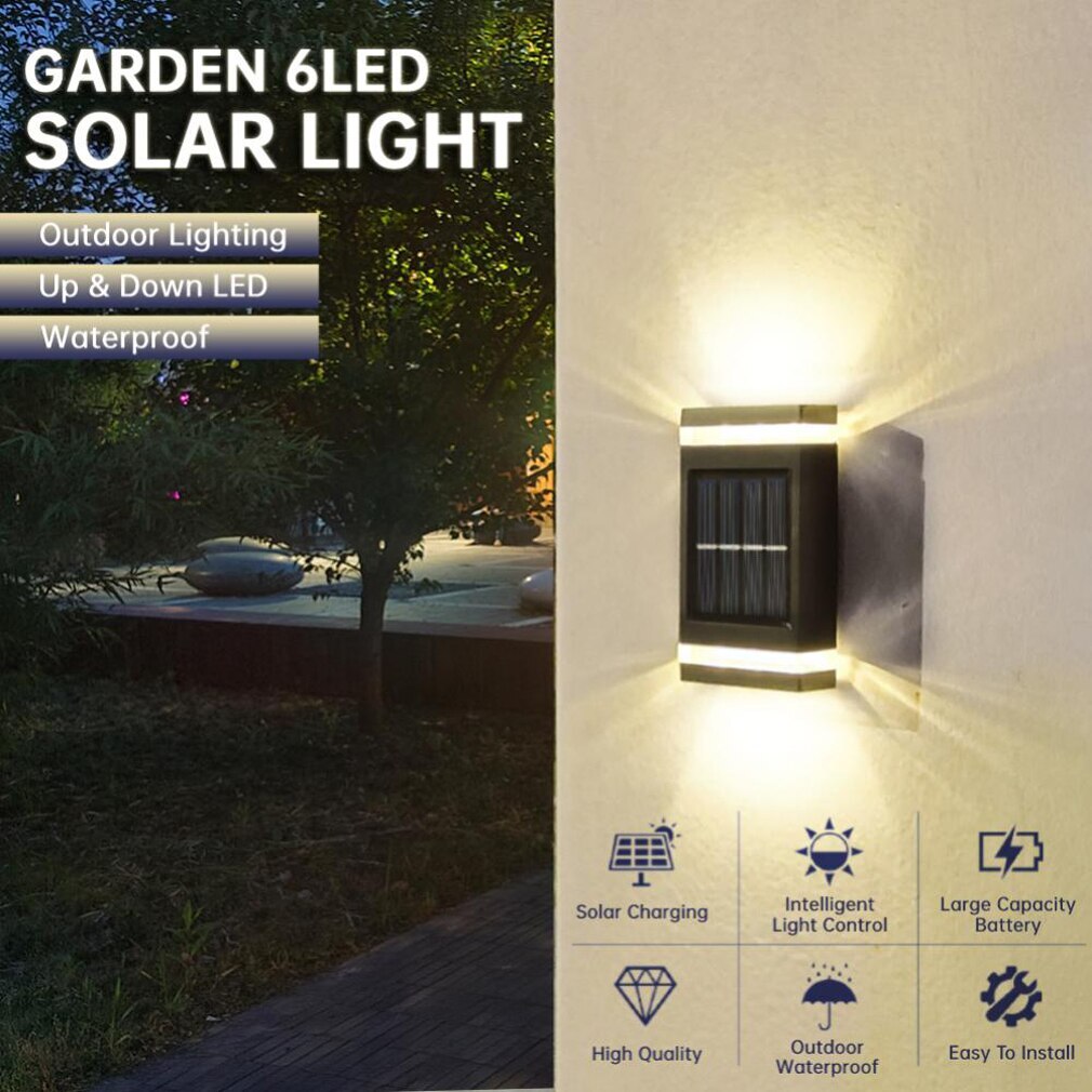 Настенный светильник на солнечных батареях, уличный водонепроницаемый светильник на солнечной энергии, освещающий вверх и вниз, украшение для дома, сада и двора, уличные солнечные лучи