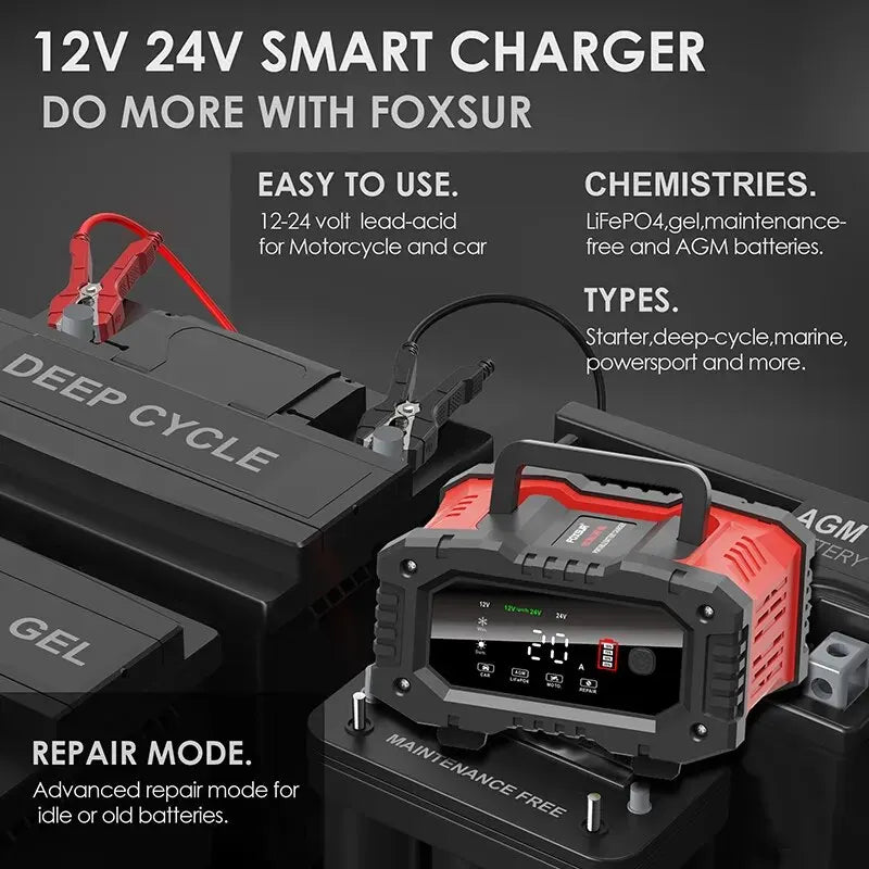 Chargeur de batterie intelligent pour moto et voiture 20A/10A