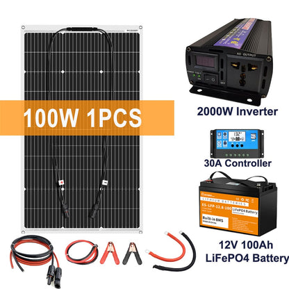 Système d'énergie solaire de 2000 watts pour la maison, Kit complet avec panneau solaire 100W 200W 400W, Charge 30A, batterie ConWh LFP