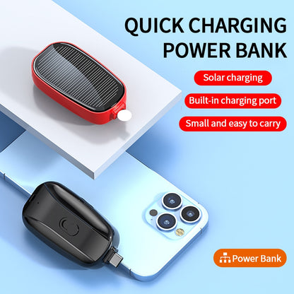 1200mAh Portable Solar Phone Charger Compact Power Bank Mini Keychain Power Bank Small For Phone TYPE-C Emergent Backup Power