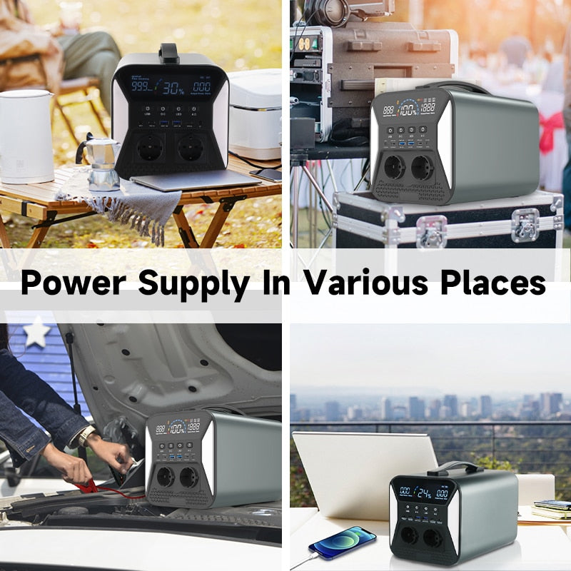 1000W Portable Power Station Charging Solar Generator External Batteries 220V Energy Storage Supply Outdoor Camping Campervan RV