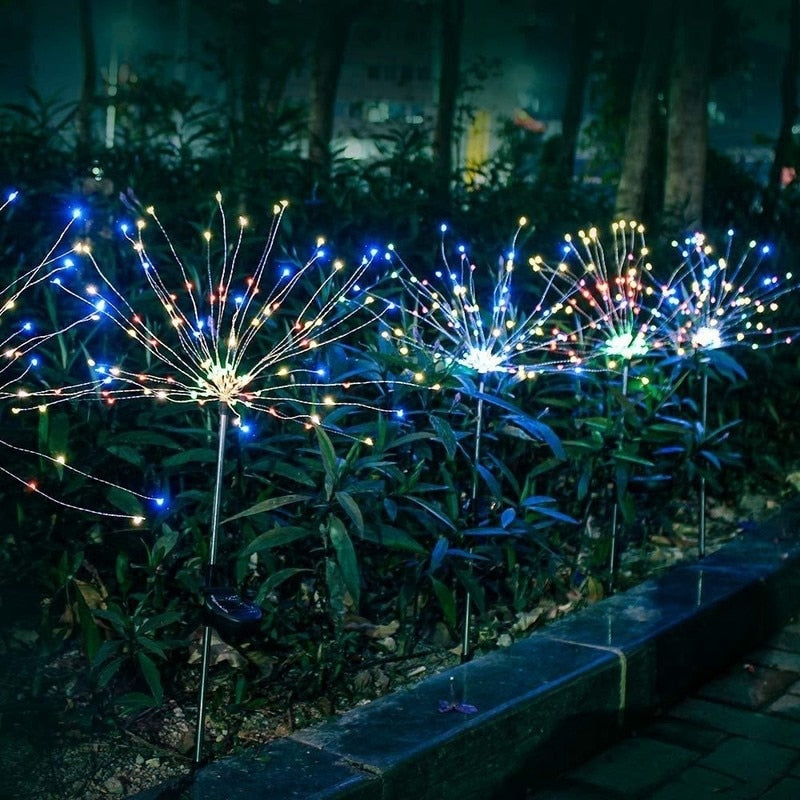 1PC Solar Fireworks Lamp Outdoor Grass Globe Dandelion Flash String Fairy lights 90 /150/200 LED For Garden Lawn Holiday Light