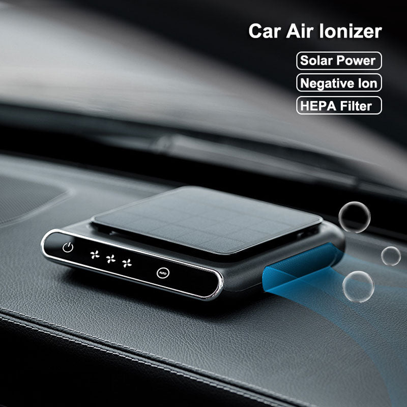 Автомобильный ионизатор воздуха, портативный очиститель воздуха, беспроводной солнечный очиститель запаха, дым PM2,5 HEPA-фильтр, дезодорант с отрицательными ионами в автомобиле