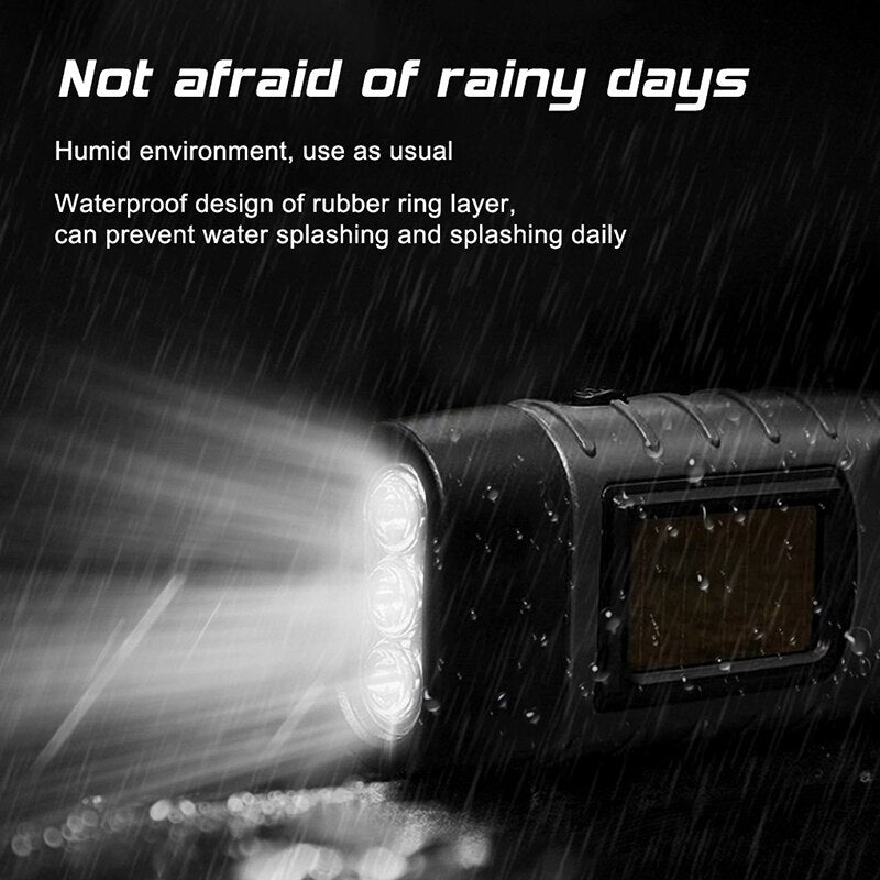 LED Flashlight Hand Crank Charging Solar Powered Rechargeable Survival Gear
