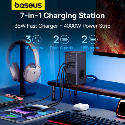 35W Fast Charging Digital Power Strip 7-in-1 Charging Station 4000W Rated Power Digital Display For iPhone 14  13 Pro Max
