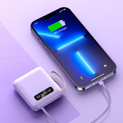 Mini Power Bank 20000mAh With 4 Cable Mobile Phone External Battery Charger for iPhone Samsung Huawei Xiaomi Portable Powerbank