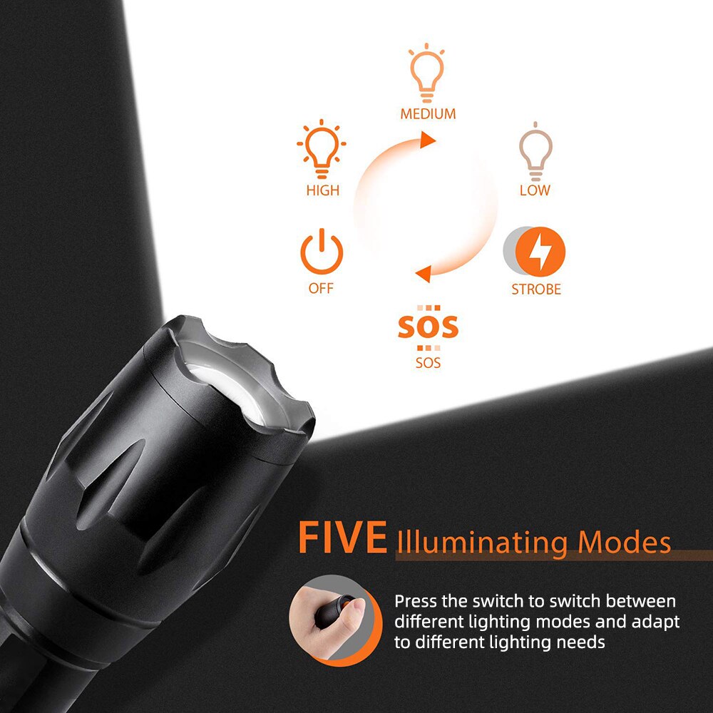 Lampes de poche Led haute puissance, torche de Camping, 5 Modes d'éclairage, alliage d'aluminium, Zoomable, matériau étanche, utilisation de 3 piles AAA