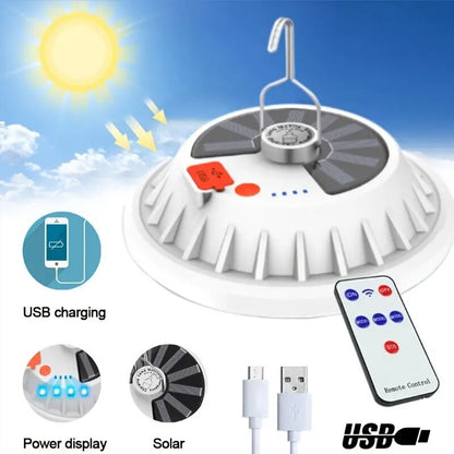 1200LM Powerful 120 LEDs Camping Light Solar USB Rechargeable Portable Lantern Hook Waterproof Emergency Energy Saving Bulb Lamp