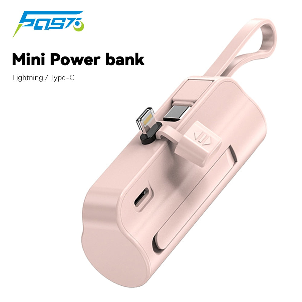 Power Bank 5000 мАч Встроенный кабель Mini PowerBank Внешняя батарея Портативное зарядное устройство для iPhone Samsung Xiaomi Запасные аккумуляторы