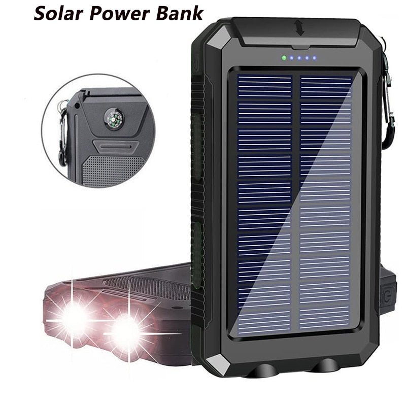 Banque d'énergie solaire Portable, Powerbank de charge puissant, chargeur de batterie externe, lumière forte LDE pour tous les Smartphones 20000