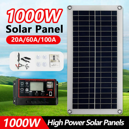 1000W panneau solaire 12V cellule solaire 10A-60A contrôleur panneau solaire pour téléphone RV voiture MP3 PAD chargeur alimentation de batterie extérieure